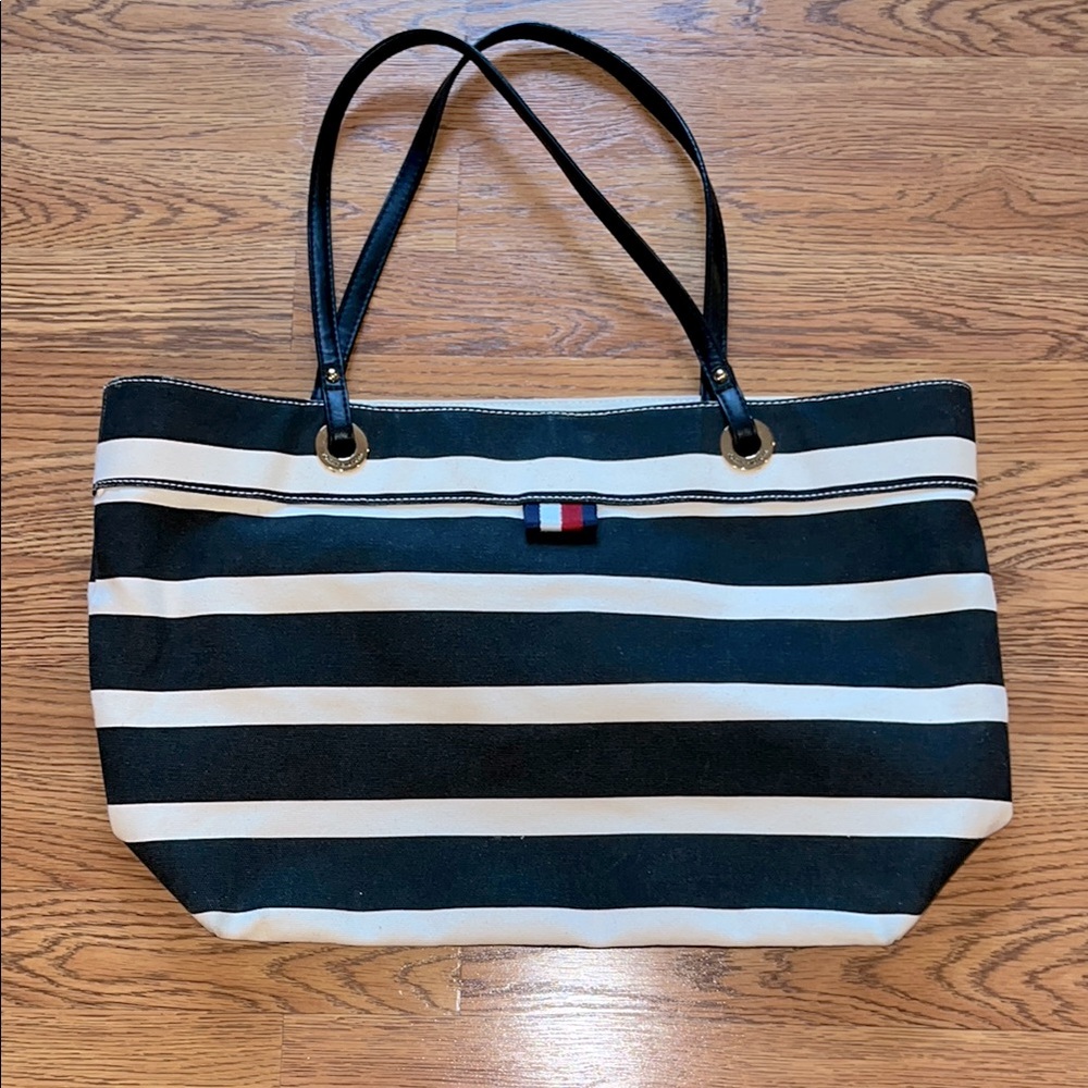 Tommy Hilfiger Navy And White Striped Beach Bag or Land Tote Bag With Straps